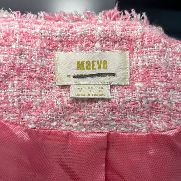 Anthropologie Maeve Pink Tweed Jacket Blazer Size 2 Y2K Preppy Office Pearls - Picture 6 of 10